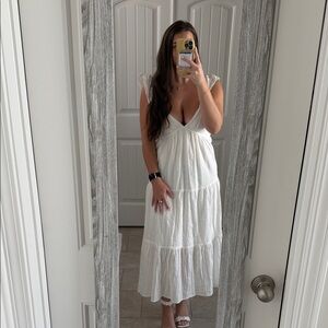 HYFVE White Maxi Dress with Ruffle Sleeves